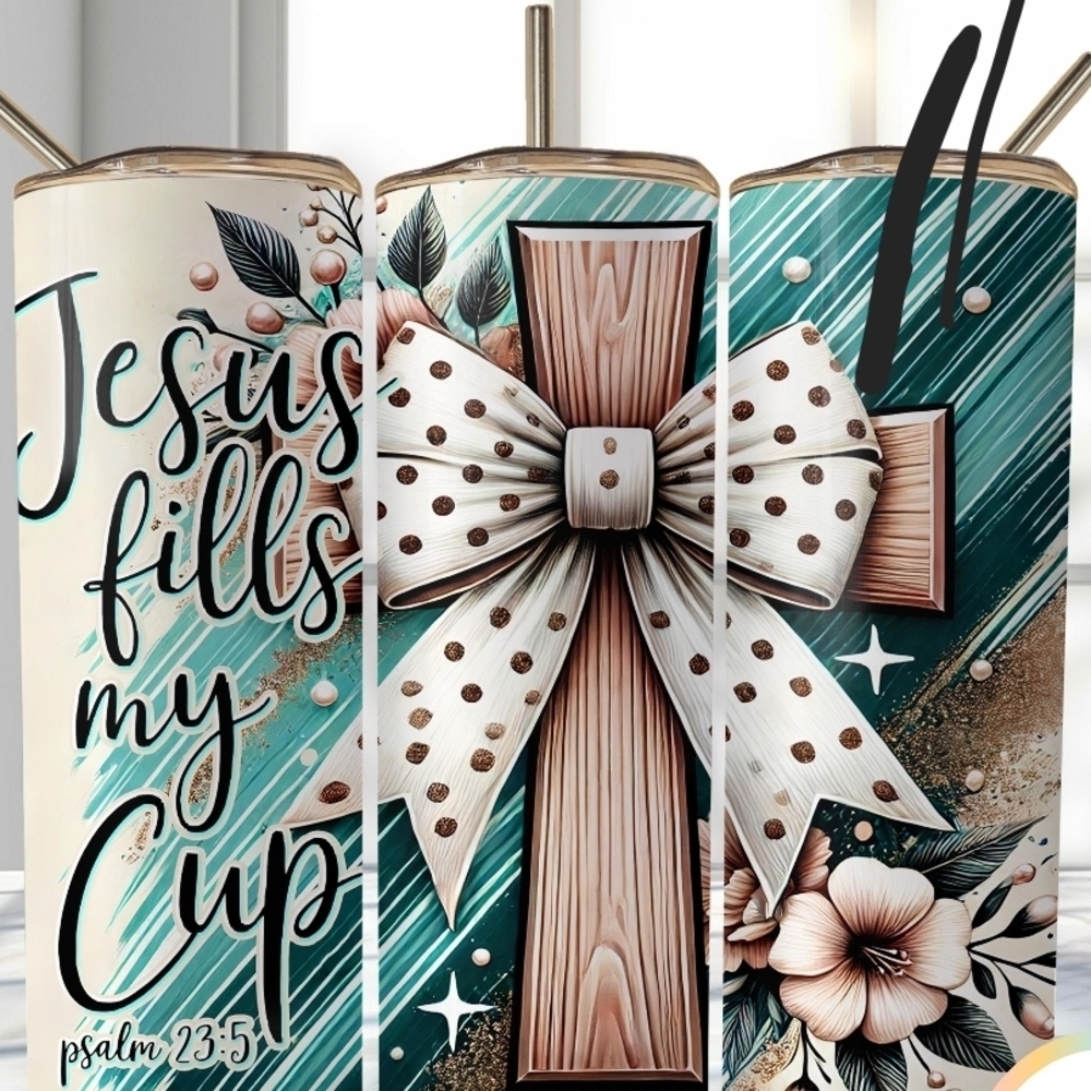 20oz Inspirational Tumbler with Cross and Bow Design